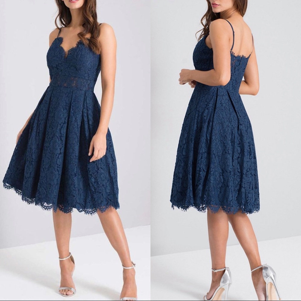 Chi Chi London Navy Lace Midi Dress